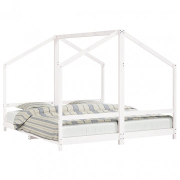 Cadru de pat pentru copii, alb, 2x(90x200)cm, lemn masiv de pin - Img 2