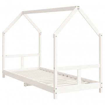 Cadru de pat pentru copii, alb, 80x200 cm, lemn masiv de pin - Img 3