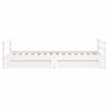 Cadru de pat pentru copii, alb, 90x190 cm, lemn masiv de pin - Img 5