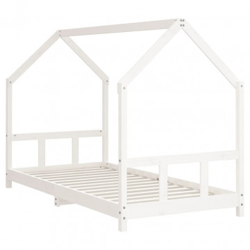Cadru de pat pentru copii, alb, 90x190 cm, lemn masiv de pin - Img 3