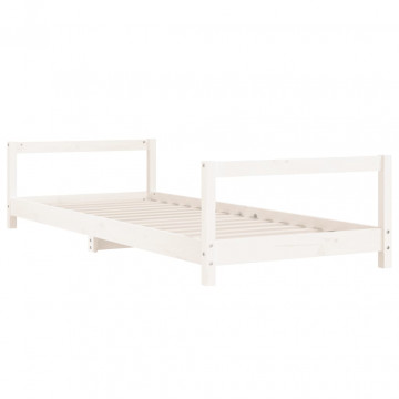 Cadru de pat pentru copii, alb, 90x200 cm, lemn masiv de pin - Img 3