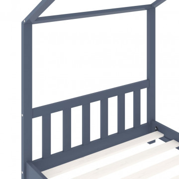 Cadru de pat pentru copii, gri, 90 x 200 cm, lemn masiv de pin - Img 4