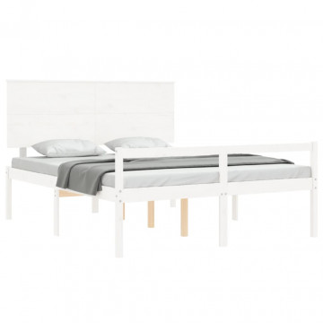 Cadru de pat senior cu tăblie, alb, king size, lemn masiv - Img 4
