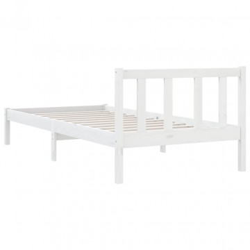 Cadru de pat single, alb, 90x190 cm, lemn masiv de pin - Img 5