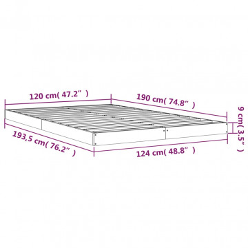Cadru de pat Small Double 4FT, alb, 120x190 cm, lemn masiv pin - Img 7