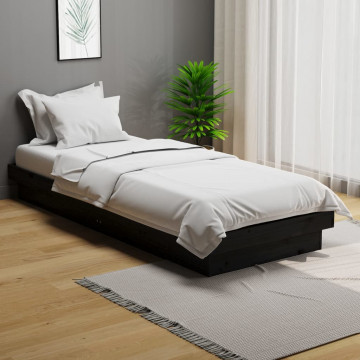 Cadru de pat Small Single 2FT6, negru, 75x190 cm, lemn masiv - Img 1