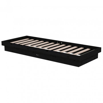 Cadru de pat Small Single 2FT6, negru, 75x190 cm, lemn masiv - Img 4