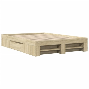 Cadru de pat, stejar sonoma, 140x190 cm, lemn prelucrat - Img 2