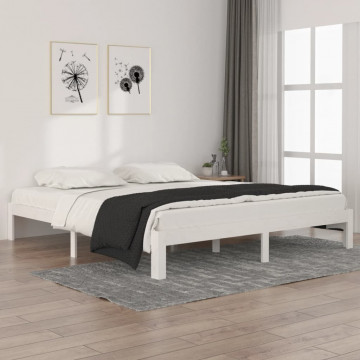 Cadru de pat Super King 6FT, alb, 180x200 cm, lemn masiv - Img 1