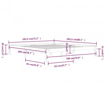 Cadru de pat Super King 6FT, alb, 180x200 cm, lemn masiv - Img 7