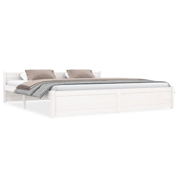 Cadru de pat Super King, alb, 180x200 cm, lemn masiv - Img 1