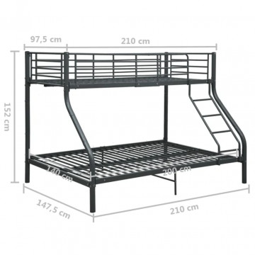 Cadru de pat supraetajat, negru, 140 x 200/90 x 200 cm, metal - Img 6