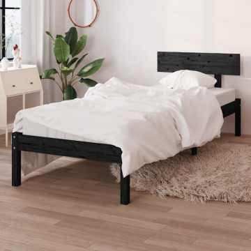 Cadru de pat UK Single, negru, 90x190 cm, lemn masiv de pin - Img 1
