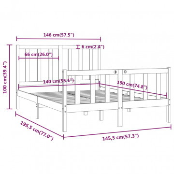 Cadru pat, alb, 140x190 cm, lemn masiv - Img 5