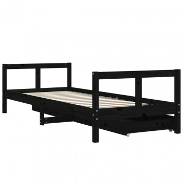 Cadru pat copii cu sertare, negru, 80x200 cm, lemn masiv de pin - Img 6