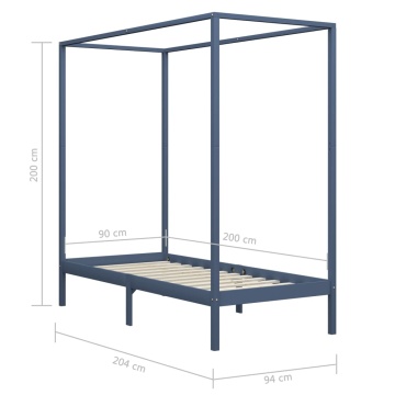 Cadru pat cu baldachin, gri, 90x200 cm, lemn masiv de pin - Img 8