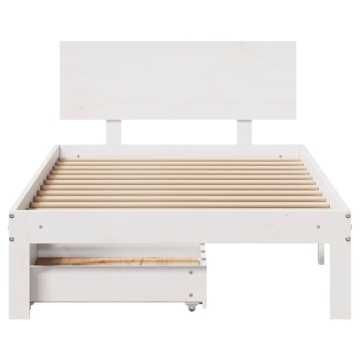 Cadru Pat cu Sertare Alb 100x200 cm Lemn Masiv Pin - Img 4