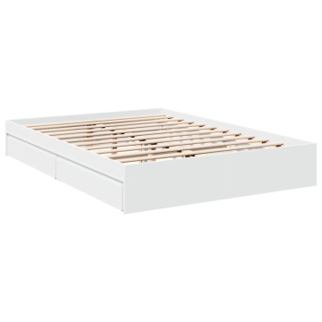 Cadru pat cu sertare alb extralucios 150x200 cm, lemn prelucrat - Img 5