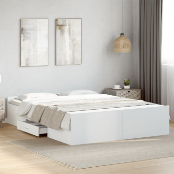 Cadru pat cu sertare alb extralucios 150x200 cm, lemn prelucrat - Img 3