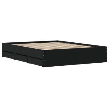 Cadru pat cu sertare negru extralucios 150x200cm lemn prelucrat - Img 7