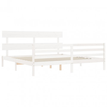 Cadru pat cu tăblie 200x200 cm, alb, lemn masiv - Img 8