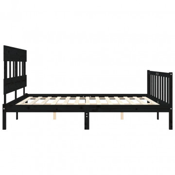 Cadru pat cu tăblie 200x200 cm, negru, lemn masiv - Img 6
