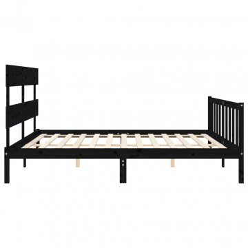 Cadru pat cu tăblie 200x200 cm, negru, lemn masiv - Img 6