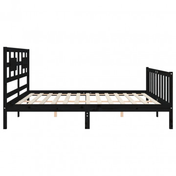 Cadru pat cu tăblie 200x200 cm, negru, lemn masiv - Img 6