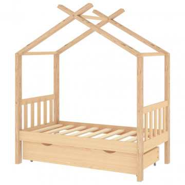 Cadru pat de copii, cu un sertar, 70x140 cm, lemn masiv de pin - Img 2