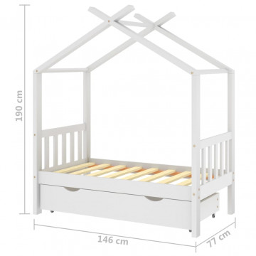 Cadru pat de copii cu un sertar, alb, 70x140 cm, lemn masiv pin - Img 6