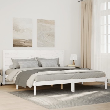 Cadru pat foarte lung fără saltea, alb, 140x210 cm lemn masiv - Img 1