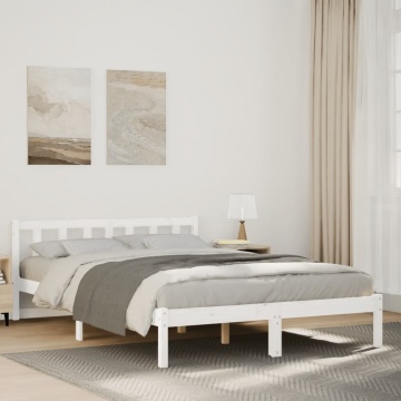 Cadru pat foarte lung fără saltea alb 160x210 cm lemn masiv pin - Img 1