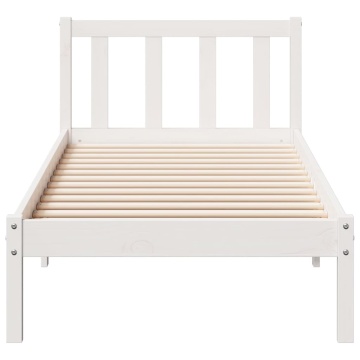 Cadru pat foarte lung fără saltea alb 90x210 cm lemn masiv pin - Img 4