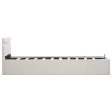 Cadru pat hidraulic cu ladă LED alb 90x200 cm piele ecologică - Img 5