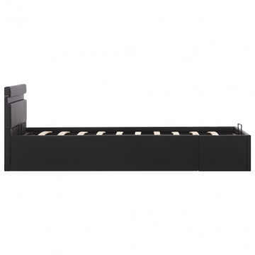 Cadru pat hidraulic cu ladă LED negru 90x200 cm piele ecologică - Img 5