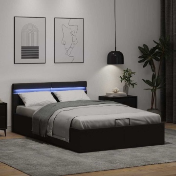 Cadru pat hidraulic ladă cu LED negru 120x200cm piele ecologică - Img 8