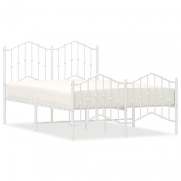 Cadru pat metalic cu tăblie de cap/picioare , alb, 120x200 cm - Img 2