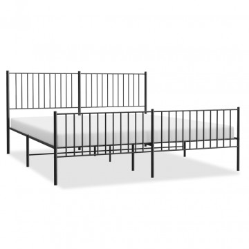 Cadru pat metalic cu tăblie de cap/picioare, negru, 180x200 cm - Img 2