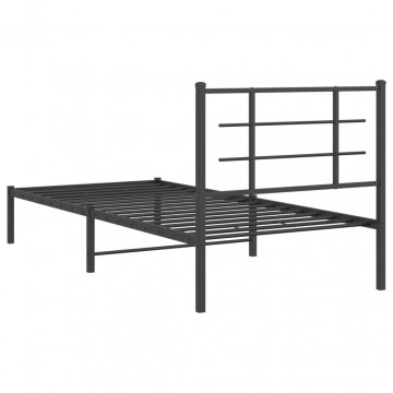 Cadru pat metalic cu tăblie, negru, 90x200 cm - Img 6