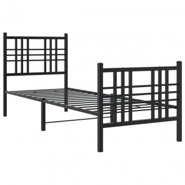 Cadru pat metalic cu tăblii de cap/picioare, negru, 75x190 cm - Img 2