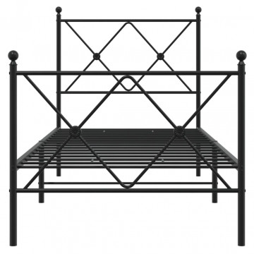 Cadru pat metalic cu tăblii de cap/picioare, negru, 75x190 cm - Img 4