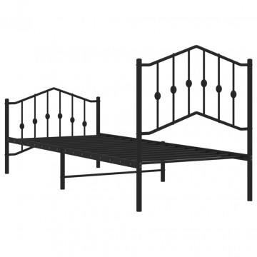 Cadru pat metalic cu tăblii de cap/picioare negru, 80x200 cm - Img 6