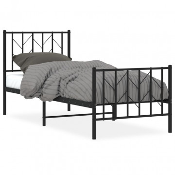 Cadru pat metalic cu tăblii de cap/picioare, negru, 80x200 cm - Img 2
