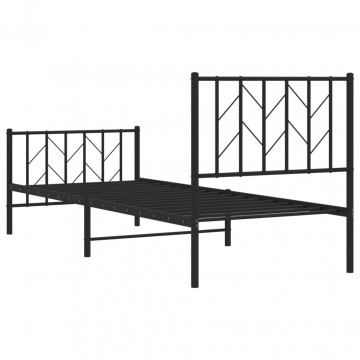 Cadru pat metalic cu tăblii de cap/picioare, negru, 80x200 cm - Img 6