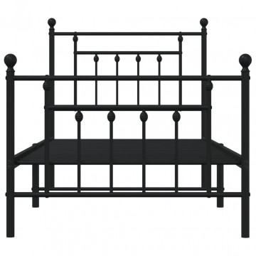 Cadru pat metalic cu tăblii de cap/picioare, negru, 80x200 cm - Img 5