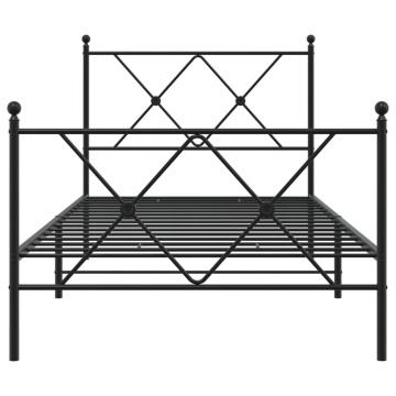 Cadru pat metalic cu tăblii de cap/picioare, negru, 90x190 cm - Img 4