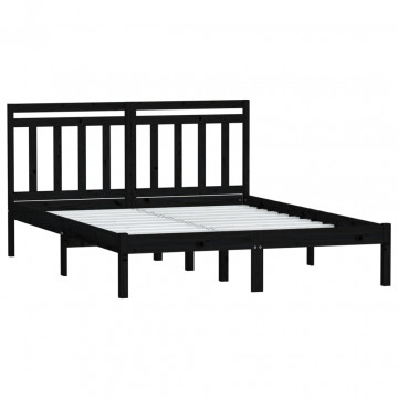 Cadru pat, negru, 140x190 cm, lemn masiv de pin - Img 3