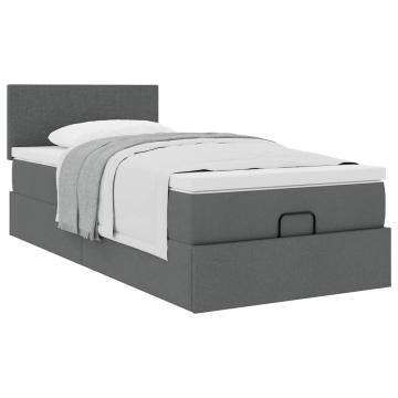 Cadru pat otoman cu saltea țesătură gri închis 100x200 cm - Img 4