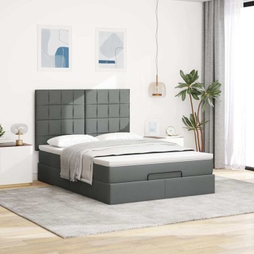 Cadru pat otoman cu saltea țesătură gri închis 140x200 cm - Img 3