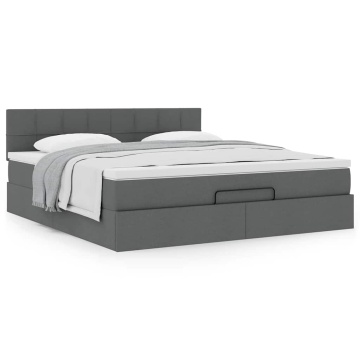 Cadru pat otoman cu saltea țesătură gri închis 180x200 cm - Img 4